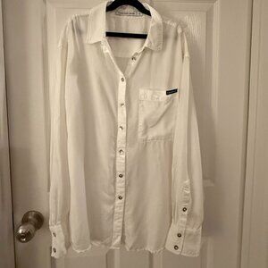 Calvin Klein Jeans White Medium Oversized Drapey Long Sleeve Button Down Top